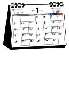 月曜始まりシンプル卓上カレンダー（Ａ６ヨコ）　２０１５年