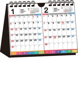 2021年　シンプル卓上2ヵ月インデックスカレンダー　B6ヨコ【T10】