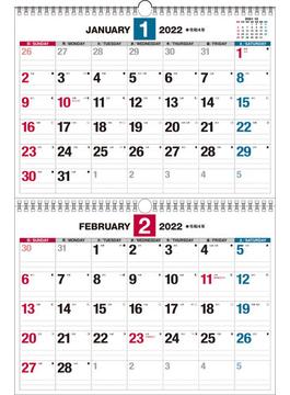 2022年 ダブルリング式 2ヵ月シンプルカレンダー B3 【K13】