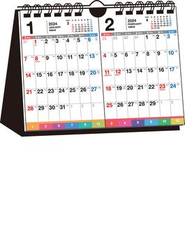 【T10】　2024年　シンプル卓上２ヵ月インデックスカレンダー　［B6ヨコ］