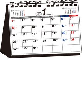 【T13】　2024年　シンプル卓上カレンダー　［月曜始まり／A5ヨコ］